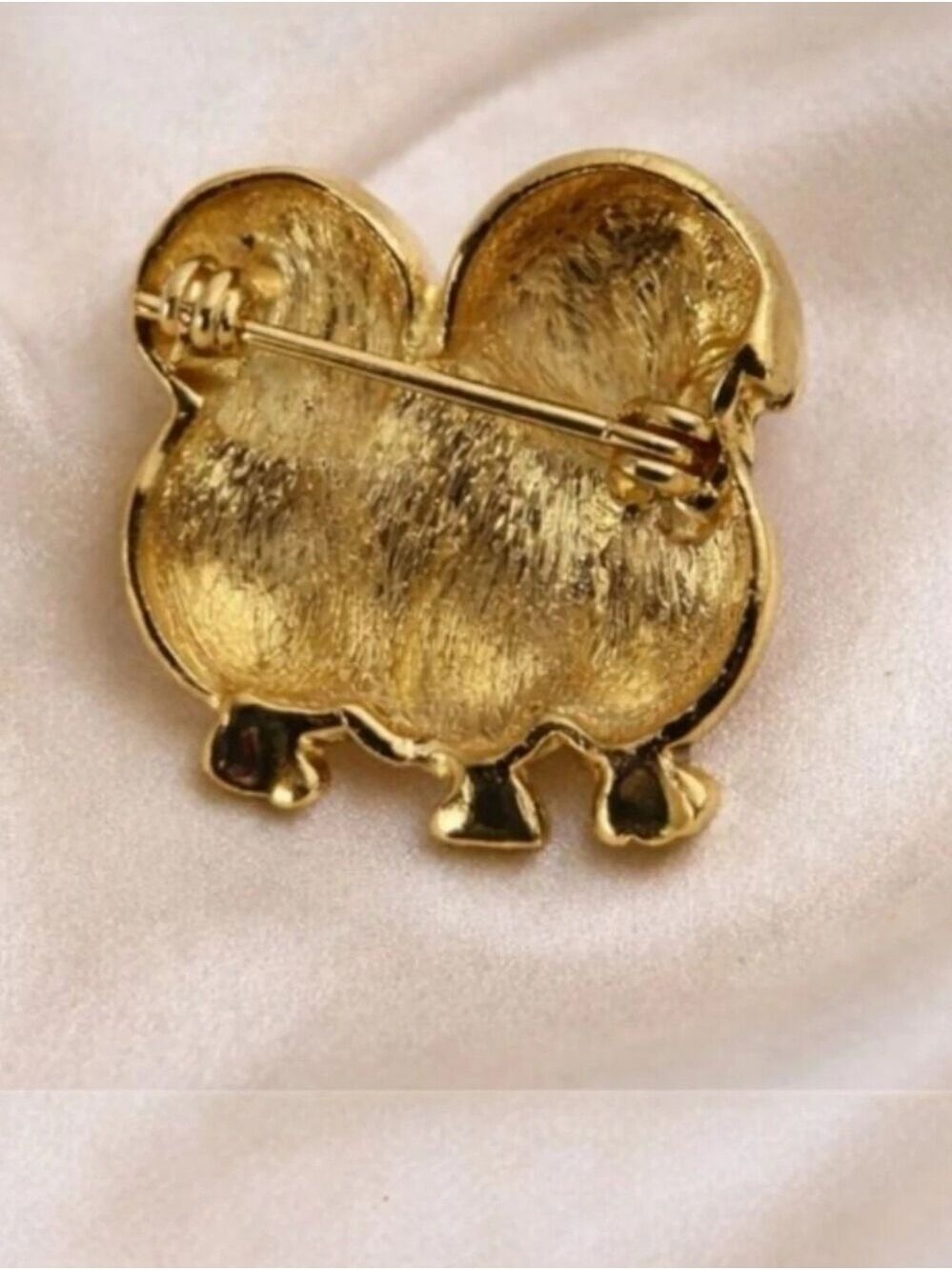 Vintage Black & Gold Dachshund Brooch Googly Eyes & Key Charm Collar - Picture 3 of 4
